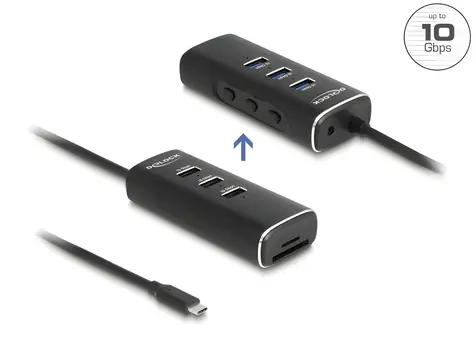 Delock USB Hub 10 Gbps s USB-C konektorem / USB hub / 3 porty / SD + microSD čtečka karet / kabel 60cm
