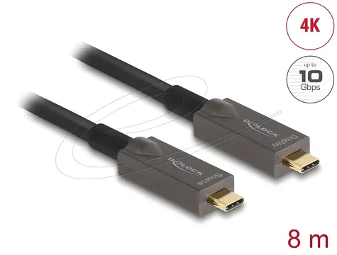 DeLock Aktivní optický kabel USB-C 8 m / Kabel USB-C / Video 4K / Data / PD
