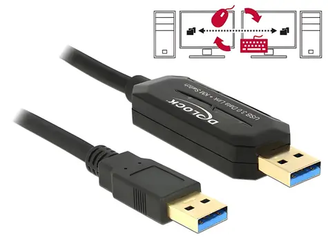 Delock Data Link kabel s KM Switch Typ-A - Typ-A / USB kabel / USB 3.2 Gen 1 (5 Gbps) / 1,5 m