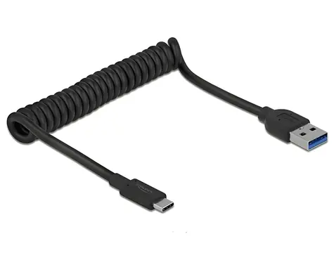 Delock USB-A > USB-C černá / Spirálový kabel / USB 3.2 Gen 2 (10 Gbit/s) / 0,3-1,2 m