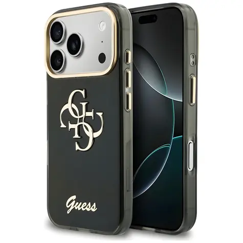 Guess IML 4G Script Metal černá / Zadní kryt / iPhone 17 Pro / 18 Pro
