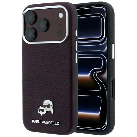 Karl Lagerfeld Grained Choupette Head Metal MagSafe bordó / Zadní kryt / Apple iPhone 18 Pro Max