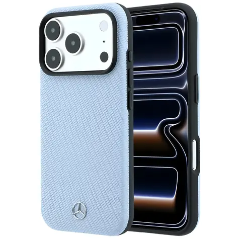 Mercedes Leather Semi Wrap Wood Effect modrá / Zadní kryt / MagSafe / pro iPhone 17/18 Pro