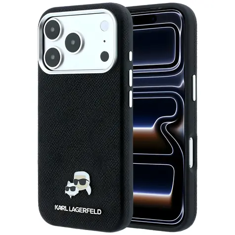 Karl Lagerfeld Grained Heads Metal MagSafe černá / Zadní kryt / Apple iPhone 17 Pro, 18 Pro