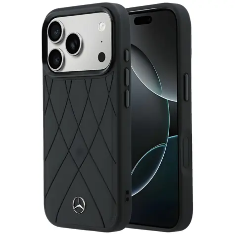 Mercedes Leather Crossed Lines černá / Zadní kryt / MagSafe / pro iPhone 17 Pro a 18 Pro