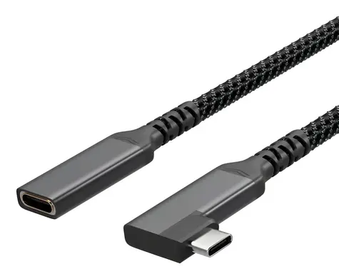 Sconn USB-C prodlužovací kabel 90° textilní 0,5 m / Prodlužovací kabel / USB-C (M) - USB-C (F) / USB 3.2 / PD