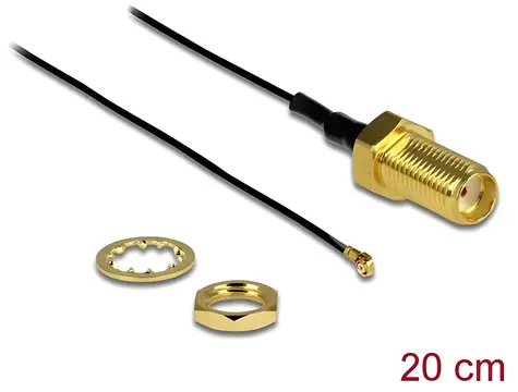 DeLock Pigtail SMA(F)-MHF4(M) 0,2 m / Pigtail / SMA samice - I-PEX MHF4 samec / Délka závitu 10 mm