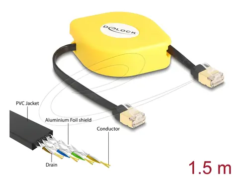 Delock RJ45 smotávací kabel Cat.6A STP černo-žlutá / Síťový kabel / 1,5 m
