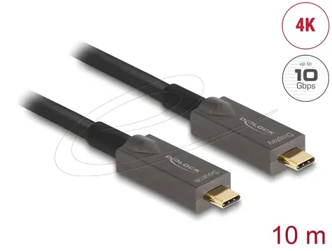 Delock Aktivní optický kabel USB-C - USB-C 10 m / Kabel / DisplayPort 1.4 / 4K / PD / černá