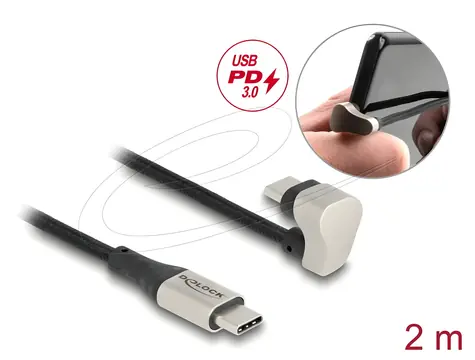 Delock USB-C (M) - USB-C (M) 180° zahnutý / Kabel / USB 2.0 / 2 m / PD 60W