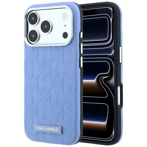 Karl Lagerfeld Grained Mono Resin Logo světle modrá / Zadní kryt / MagSafe / iPhone 17/18 Pro Max