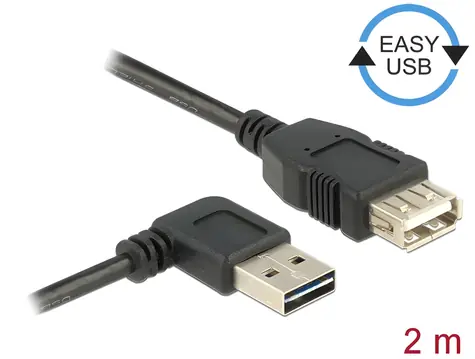 Delock EASY-USB 2.0 A černá / Prodlužovací kabel / USB 2.0 / USB-A (M) pravoúhlý - USB-A (F) / 2 m