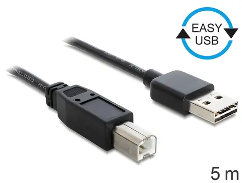 DeLock EASY-USB černá / Kabel USB-A (M) - USB-B (M) / 5 m / USB 2.0