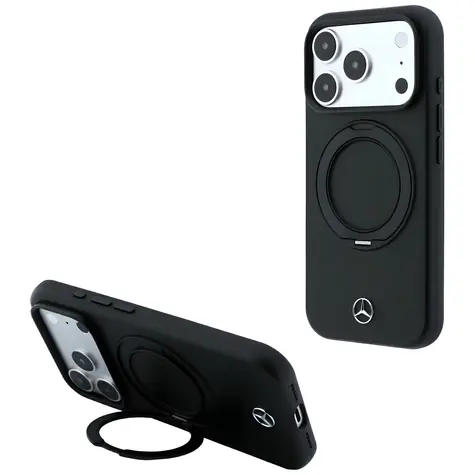 Mercedes Leather Ring Stand MagSafe černá / Zadní kryt / iPhone 17 Pro Max, 18 Pro Max / Kůže / MagSafe