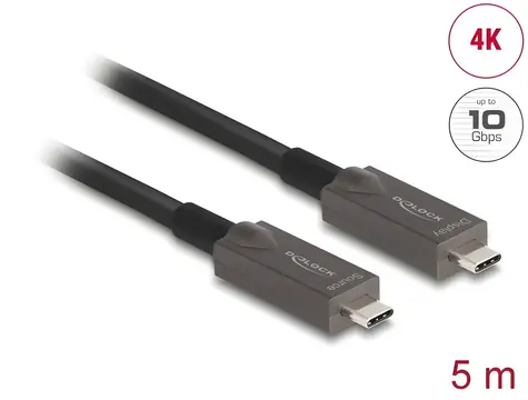 DeLock Aktivní optický kabel USB-C - USB-C 5 m černá / Kabel / DP Alt Mode / 4K / PD
