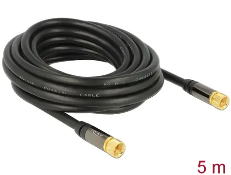 DeLock Anténní kabel F(M) - F(M) černá / Anténní kabel / RG-6/U / 5 m