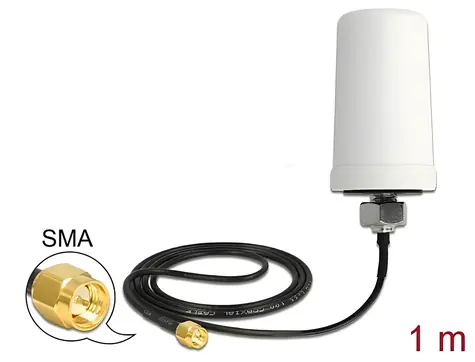 Delock GSM anténa SMA bílá / Anténa / Všesměrová / 0,7-1,6 dBi / kabel ULA100 1 m / outdoor