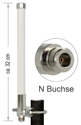 Delock LoRa 868 MHz bílá / Anténa / N konektor / všesměrová / 3 dBi / pevná montáž na stožár