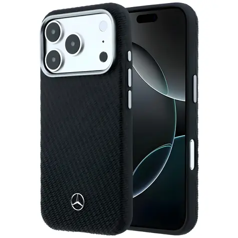 Mercedes Leather Semi Wrap Wood Effect černá / Zadní kryt / MagSafe / pro iPhone 17/18 Pro