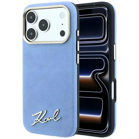 Karl Lagerfeld Saffiano Small Script Metal Logo MagSafe světle modrá / Zadní kryt / MagSafe / iPhone 17 Pro Max