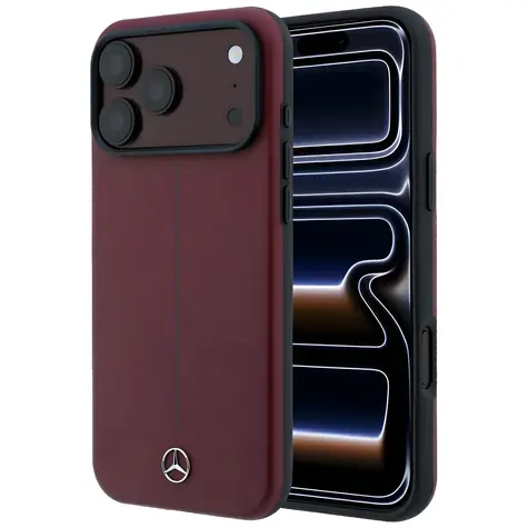Mercedes Leather Semi Wrap Iconic Line vínová / Zadní kryt / MagSafe / pro iPhone 18 Pro Max / 17 Pro Max