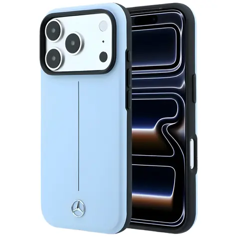 Mercedes Leather Semi Wrap Iconic Line pro iPhone 18 Pro/17 Pro modrá / Zadní kryt / MagSafe