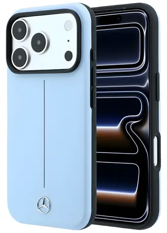 Mercedes Leather Semi Wrap Iconic Line tmavě modrá / Zadní kryt / MagSafe / pro iPhone 18 Pro Max / 17 Pro Max