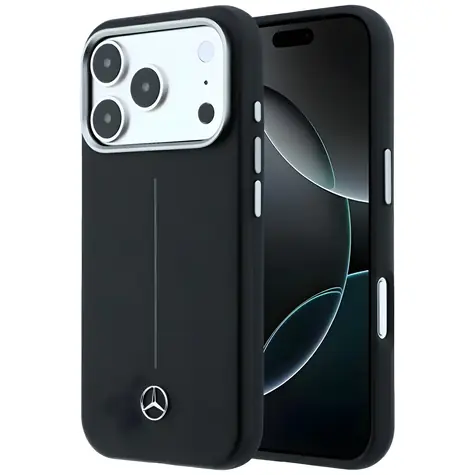 Mercedes Leather Semi Wrap Iconic Line černá / Zadní kryt / MagSafe / pro iPhone 18 Pro Max / 17 Pro Max