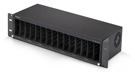 StarTech 15-Slot Media Chassis černá / Skříň pro media konvertory / 2x ventilátor / 438 mm / 100-240 V