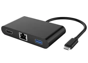 PremiumCord Převodník USB-C na HDMI + Audio + USB3.0 + RJ45 / Adaptér / PD charge
