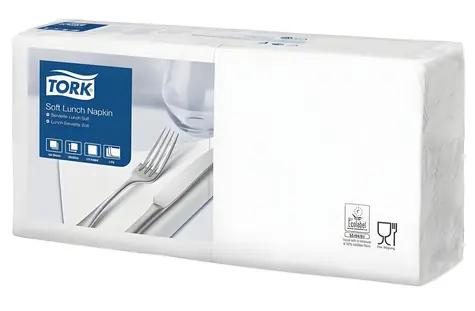 Tork Lunch bílá / Papírový ubrousek / 1/4 skládání / 3vrstvý / 33x33 cm