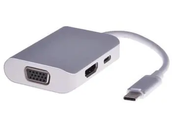 PremiumCord Převodník USB-C na HDMI a VGA / Redukce / PD (Power Delivery) / hliníkové pouzdro