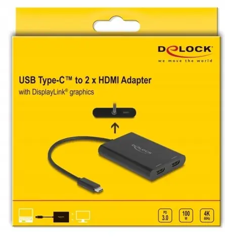 Delock Adaptér USB Type-C - 2x HDMI / Adaptér / DisplayLink / 4K 60Hz / USB PD