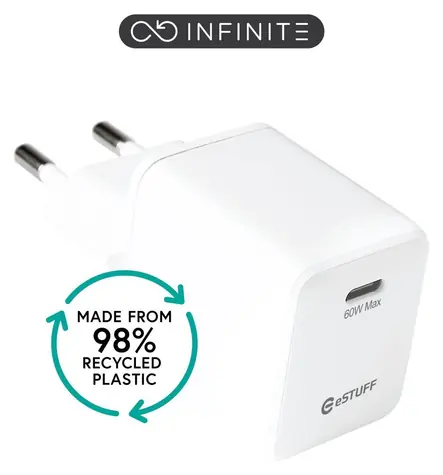 eSTUFF INFINITE (GRS) bílá / USB nabíječka / USB-C / 60 W / GaN / rychlé nabíjení