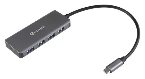eSTUFF USB-C Charging Hub / Rozbočovač / 4x USB-A 3.2 Gen1 / USB-C PD 65W / hliníkový