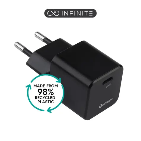 eSTUFF INFINITE černá / USB nabíječka / USB-C / 30 W / GaN / rychlé nabíjení
