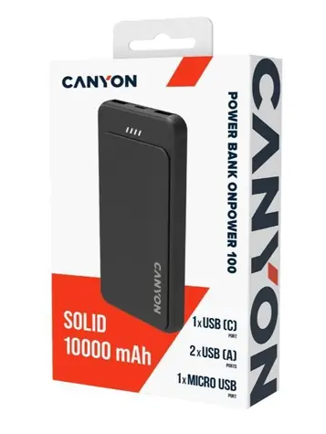 CANYON OnPower 100 / Powerbanka / 10000mAh / 1x USB-C / 1x microUSB / 2x USB-A