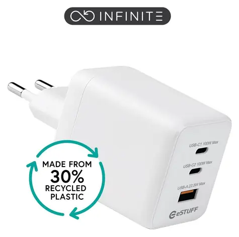 eSTUFF INFINITE bílá / USB nabíječka / 2x USB-C + USB-A / 100 W / GaN