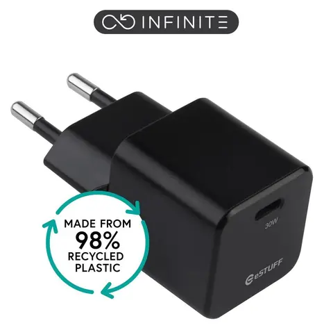 eSTUFF INFINITE (GRS) černá / USB nabíječka / USB-C / 30 W / rychlé nabíjení