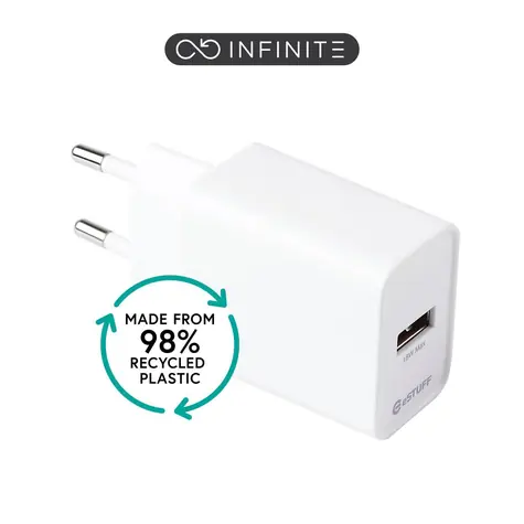 eSTUFF INFINITE bílá / USB nabíječka / 1x USB-A / 18 W / QC3.0 / GRS recyklovaný plast
