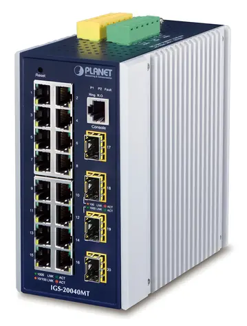 Planet IGS-20040MT / Switch průmyslový / L3 / 16x 1Gb RJ-45 / 4x 1Gb SFP / -40 až 75°C / IP30