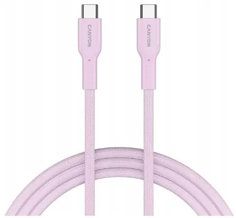 Canyon OnWire CCAP60CL růžová / Nabíjecí kabel / USB-C – USB-C / opletený / 60W PD / 480 Mbps / 1 m