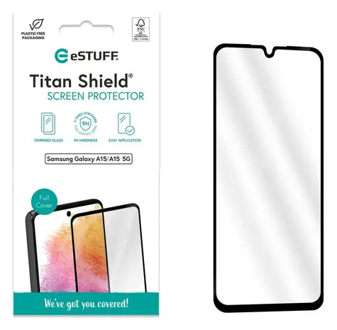eSTUFF Titan Shield pro Samsung Galaxy A15/A15 5G / Ochranné sklo / 9H / temperované / plně nalepovací
