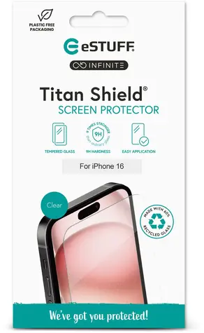 eSTUFF INFINITE Titan Shield iPhone 16 průhledné / Ochranné sklo / Temperované sklo / 0,33 mm