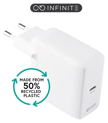 eSTUFF INFINITE bílá / USB nabíječka / USB-C + USB-A / 65 W / GaN / rychlé nabíjení
