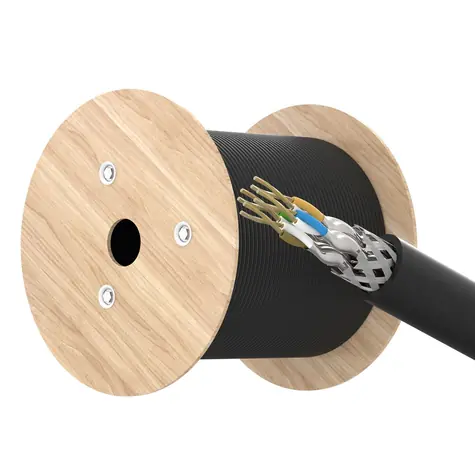 Lanview Cat6a S/FTP HIGH-FLEX Outdoor DUCT černá / Instalační síťový kabel / 305 m / dřevěný buben / PoE+