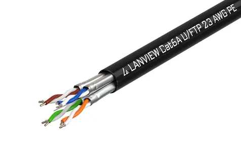 Lanview Cat6a U/FTP černá / Venkovní síťový kabel / 500 m / AWG23 / cívka / Duct
