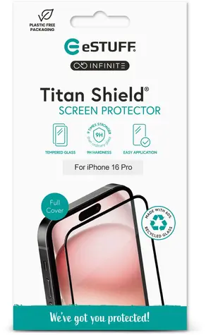 eSTUFF INFINITE Titan Shield iPhone 16 Pro / Ochranné sklo / Temperované sklo 9H / Full Cover / Průhledné