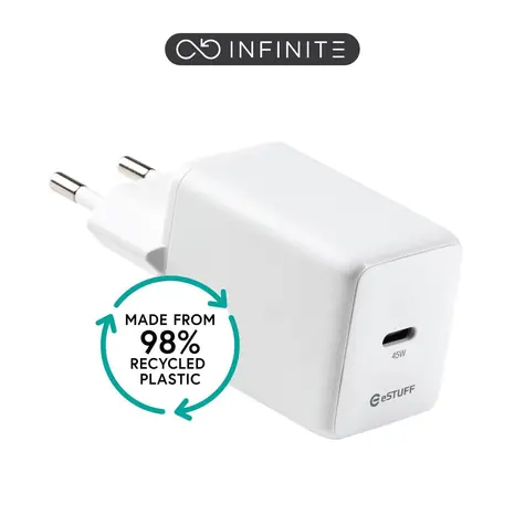 eSTUFF INFINITE bílá / USB nabíječka / USB-C / 45 W / GaN / rychlé nabíjení