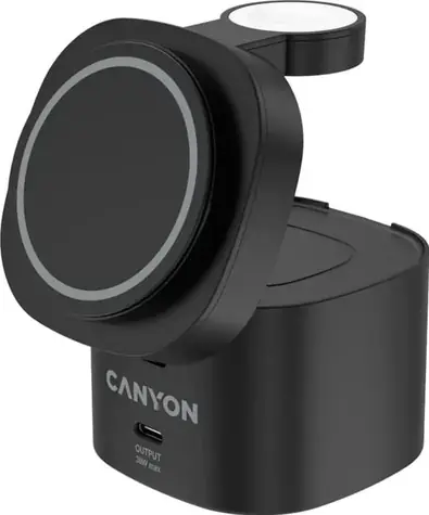 CANYON Bezdrátová nabíječka 4v1 30W černá / Bezdrátová nabíječka / pro 4 zařízení současně / kabel 1m
